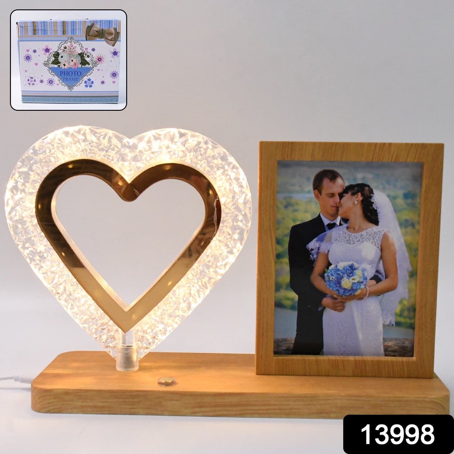 Heart Shape Cystal Led Lamp & Photo Frame Night Lamp | Wedding Gift | love couple thumbnail 2