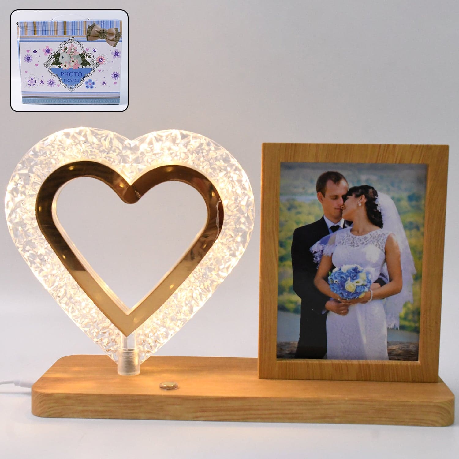 Heart Shape Cystal Led Lamp & Photo Frame Night Lamp | Wedding Gift | love couple thumbnail 4
