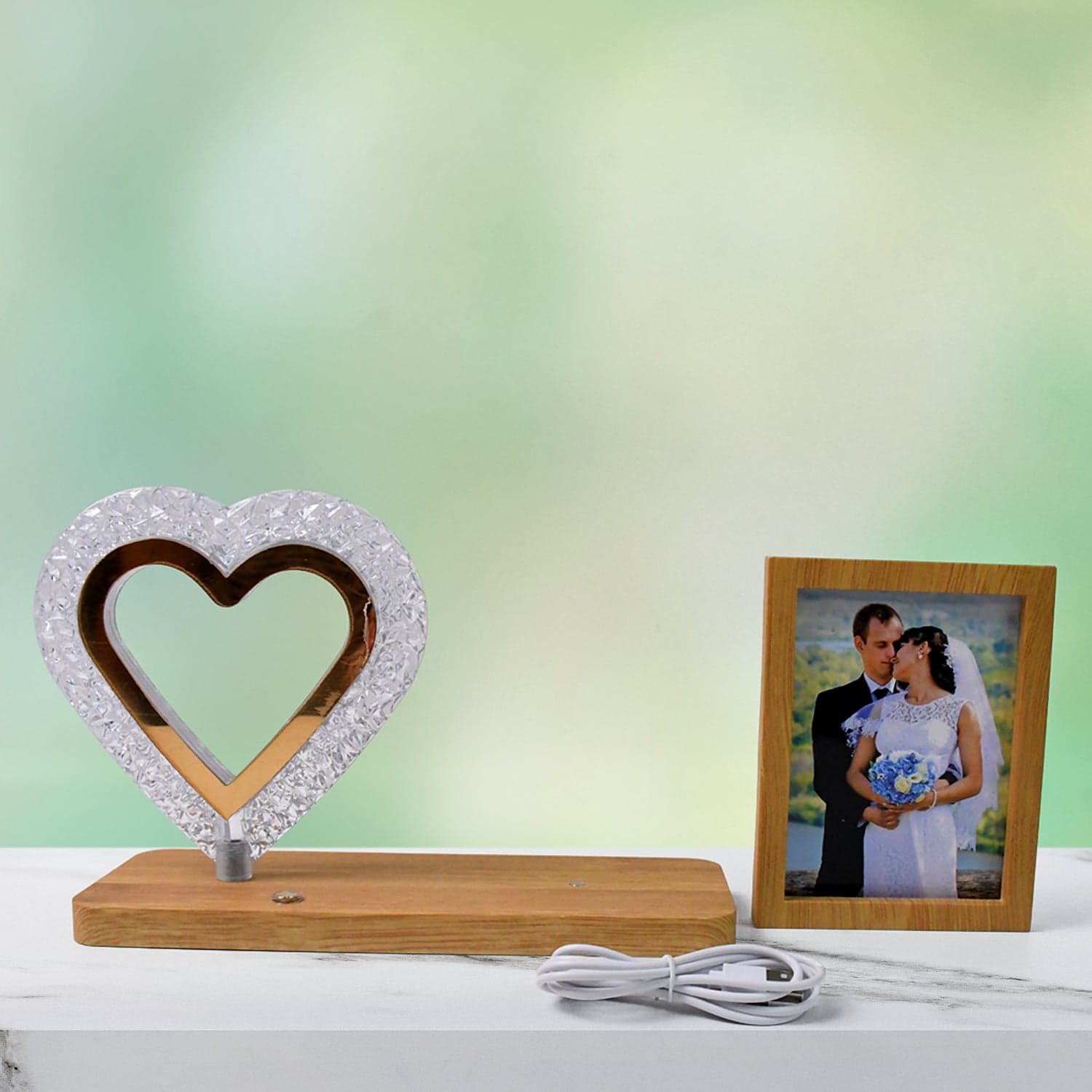 Heart Shape Cystal Led Lamp & Photo Frame Night Lamp | Wedding Gift | love couple thumbnail 5