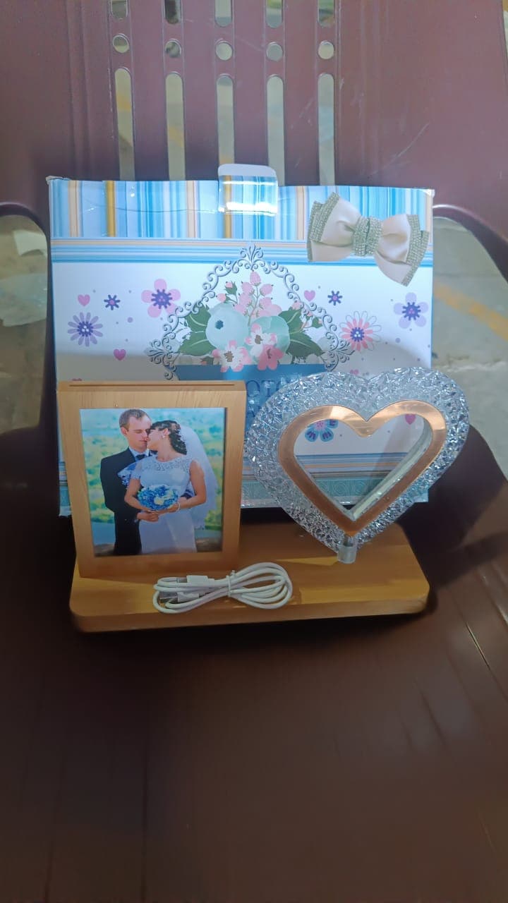Heart Shape Cystal Led Lamp & Photo Frame Night Lamp | Wedding Gift | love couple thumbnail 9