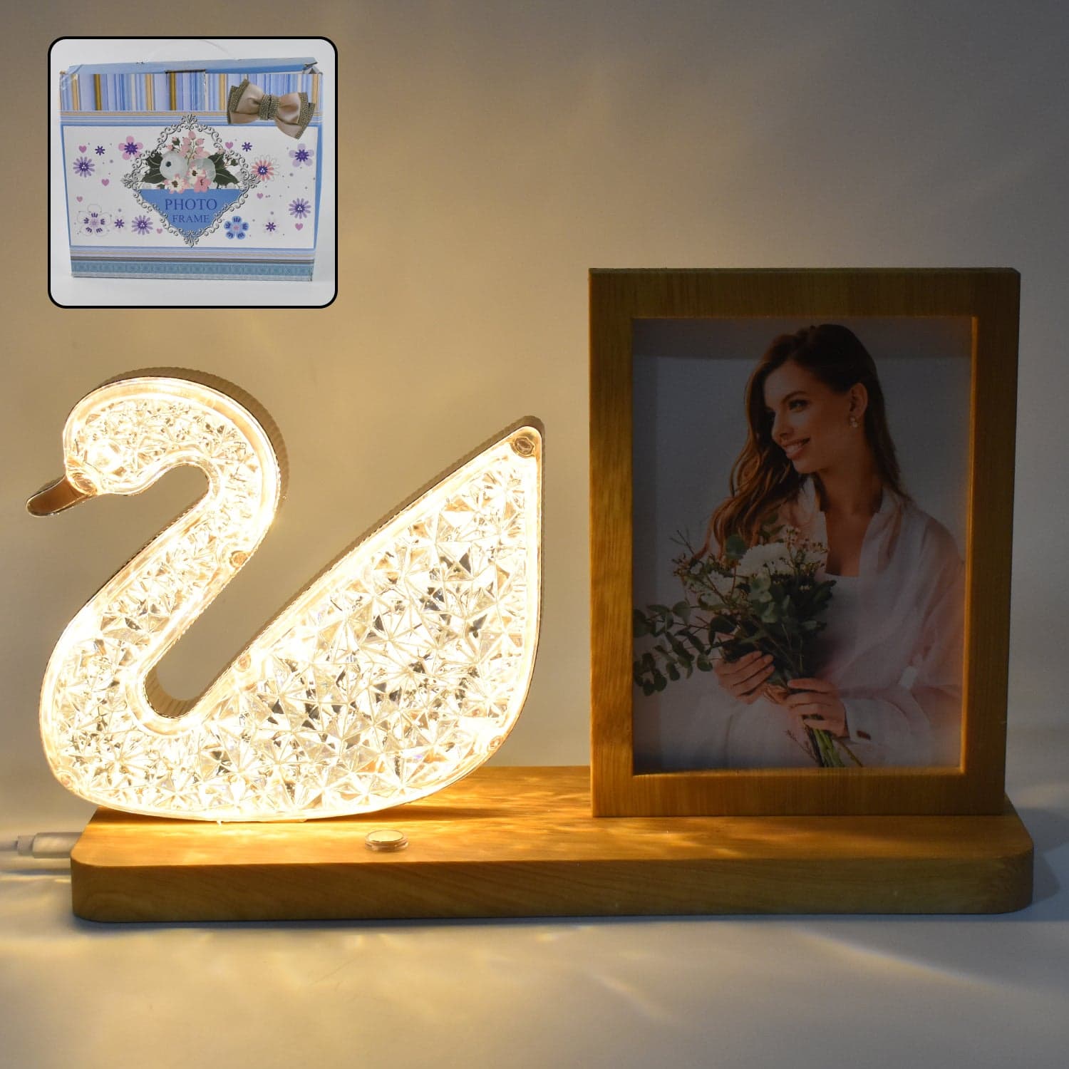 Duck Shape Cystal Led Lamp & Photo Frame Night Lamp | Wedding Gift | love couple thumbnail 1