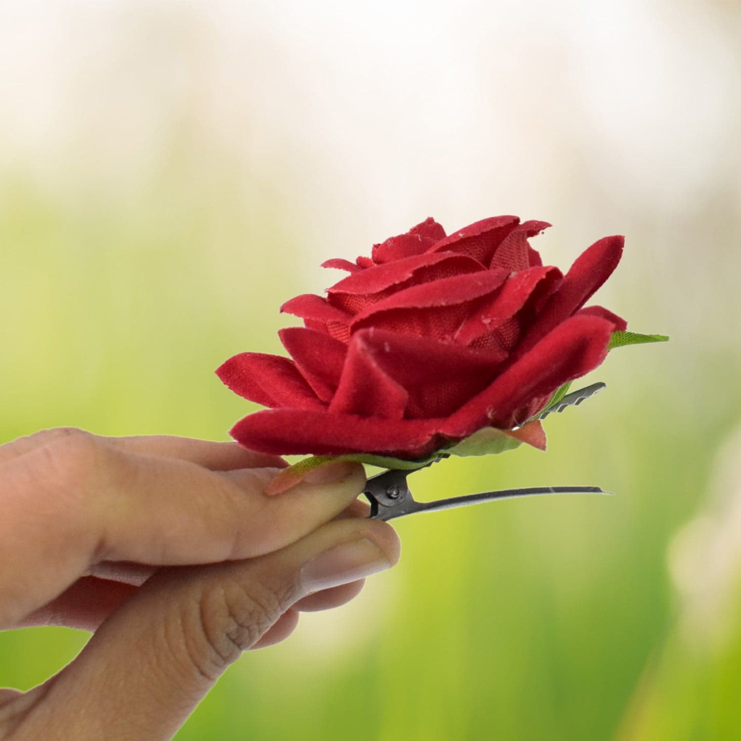 Flower Rose Hair Pin / Clip Velvet Flower Design (12 Pcs Set / Red Color Only) thumbnail 2