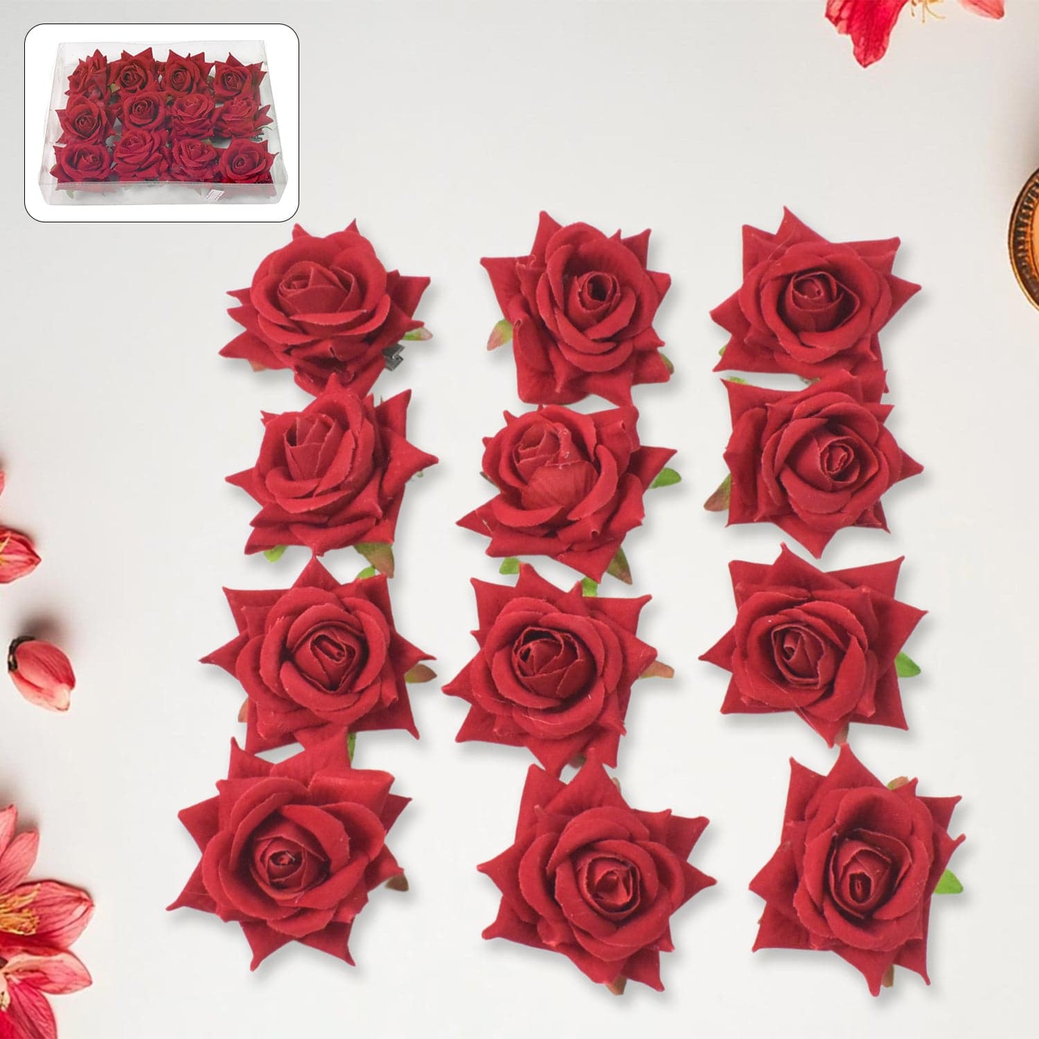 Flower Rose Hair Pin / Clip Velvet Flower Design (12 Pcs Set / Red Color Only) thumbnail 3