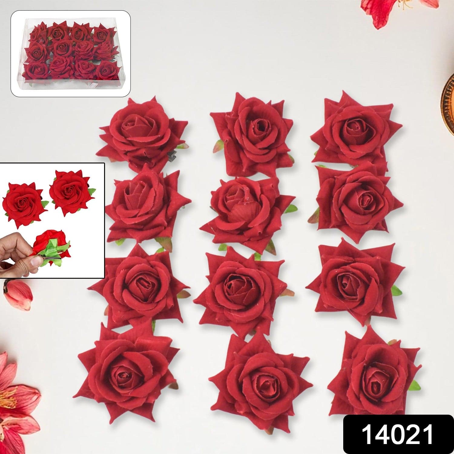 Flower Rose Hair Pin / Clip Velvet Flower Design (12 Pcs Set / Red Color Only) thumbnail 4
