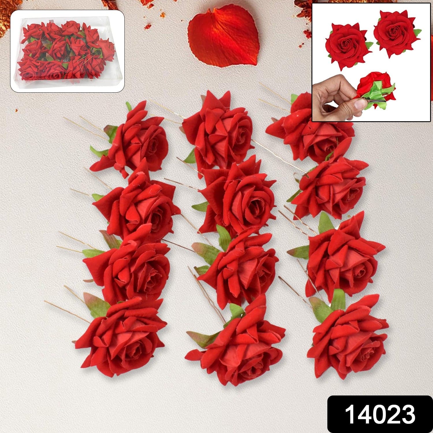 Hair Clip Red Rose Bridal Hair Pins Rose (12 Pcs Set / Red Color Only), Hair accessories thumbnail 2