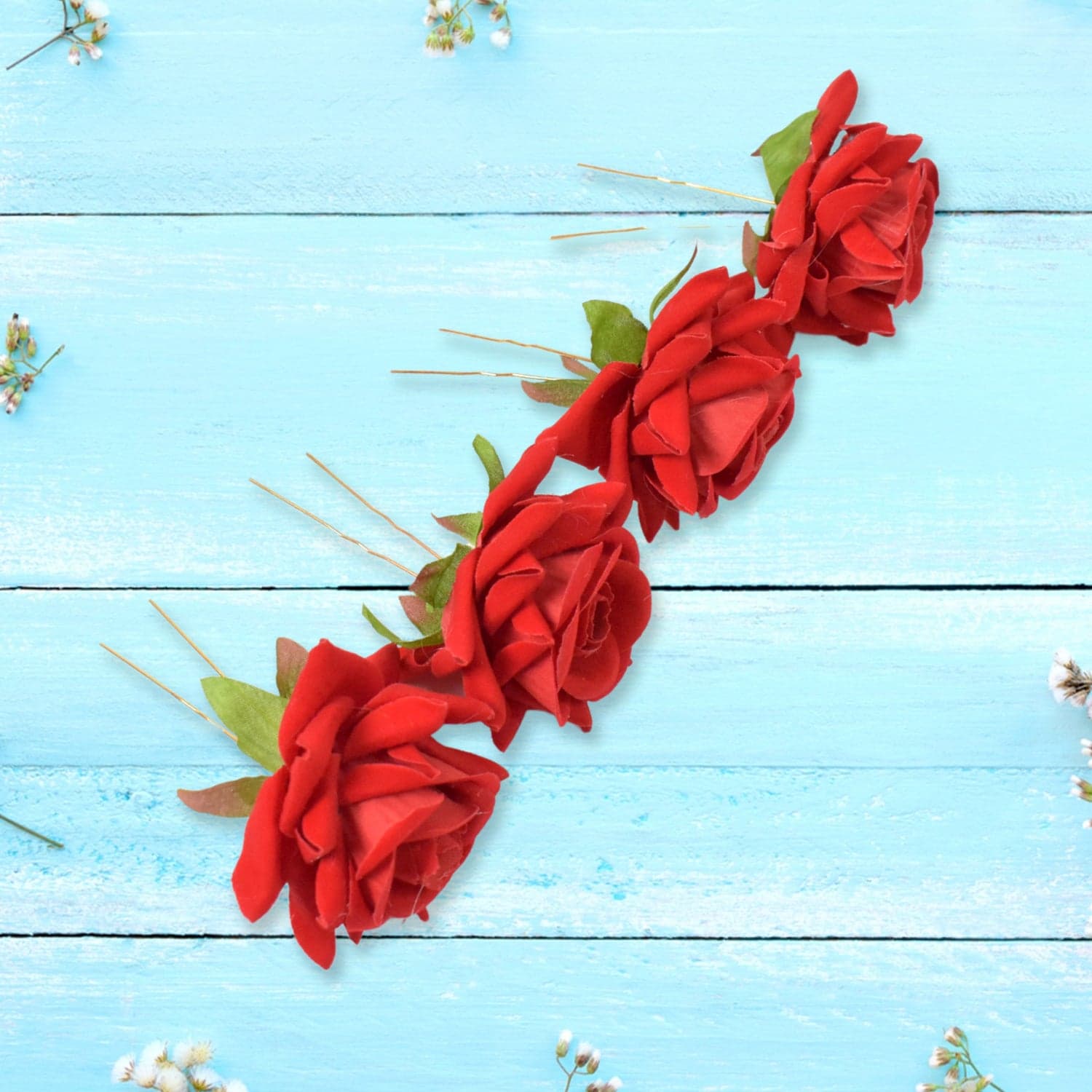 Hair Clip Red Rose Bridal Hair Pins Rose (12 Pcs Set / Red Color Only), Hair accessories thumbnail 4