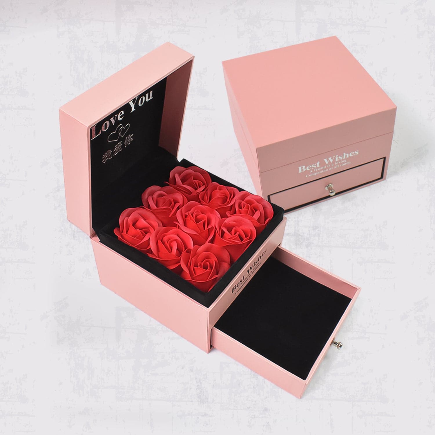 Preserved Eternal Rose Flower Gift Box Drawer with I Love You thumbnail 1
