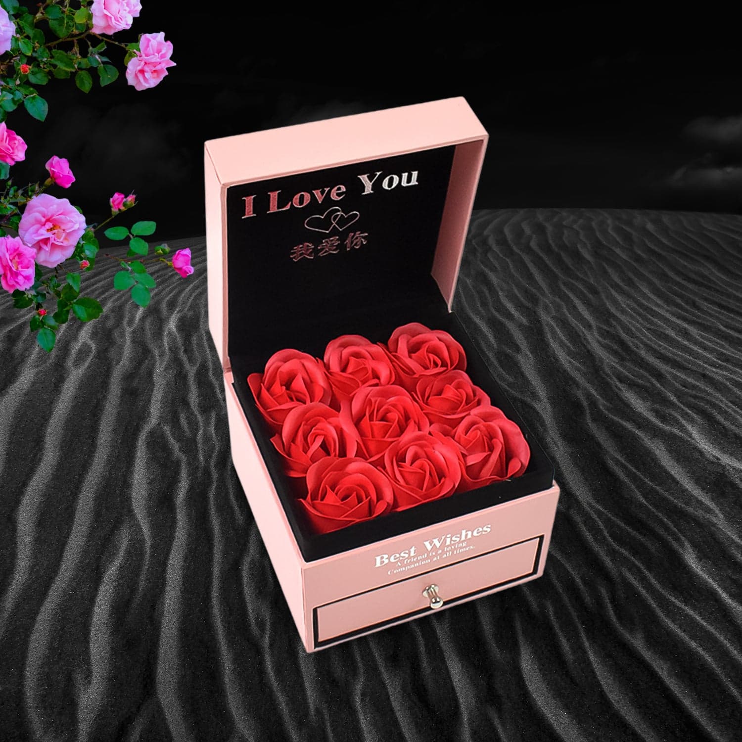 Preserved Eternal Rose Flower Gift Box Drawer with I Love You thumbnail 3