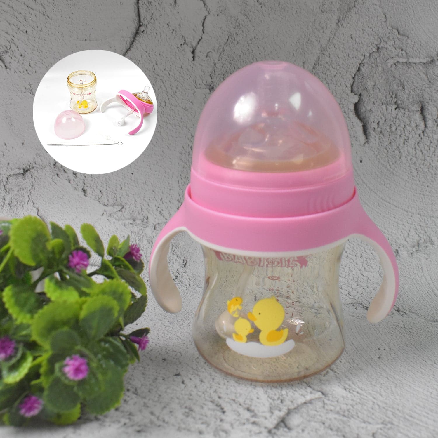 Plastic Baby Feeding Bottle with Handles, Cleaning brush & Straw (240 ML / 1 Pc) thumbnail 3