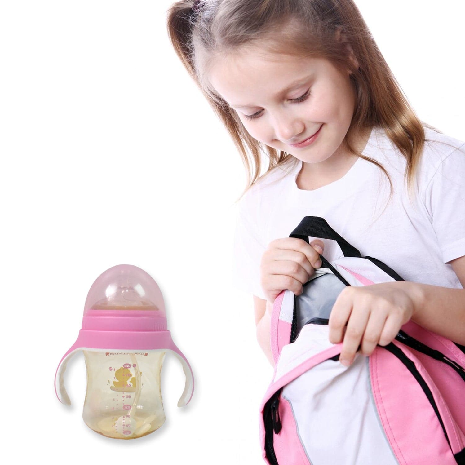 Plastic Baby Feeding Bottle with Handles, Cleaning brush & Straw (240 ML / 1 Pc) thumbnail 5