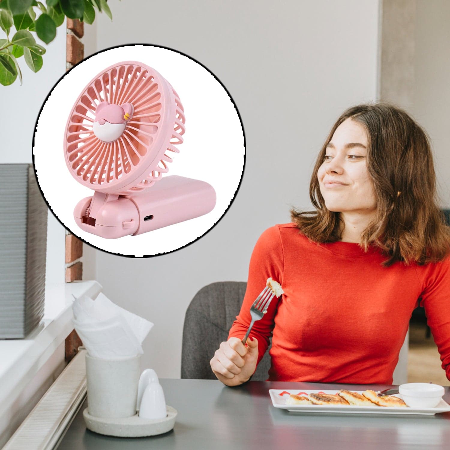 Mini USB Charging Fan with Percentage Display, 5 Speed Modes, and Mobile Stand thumbnail 7