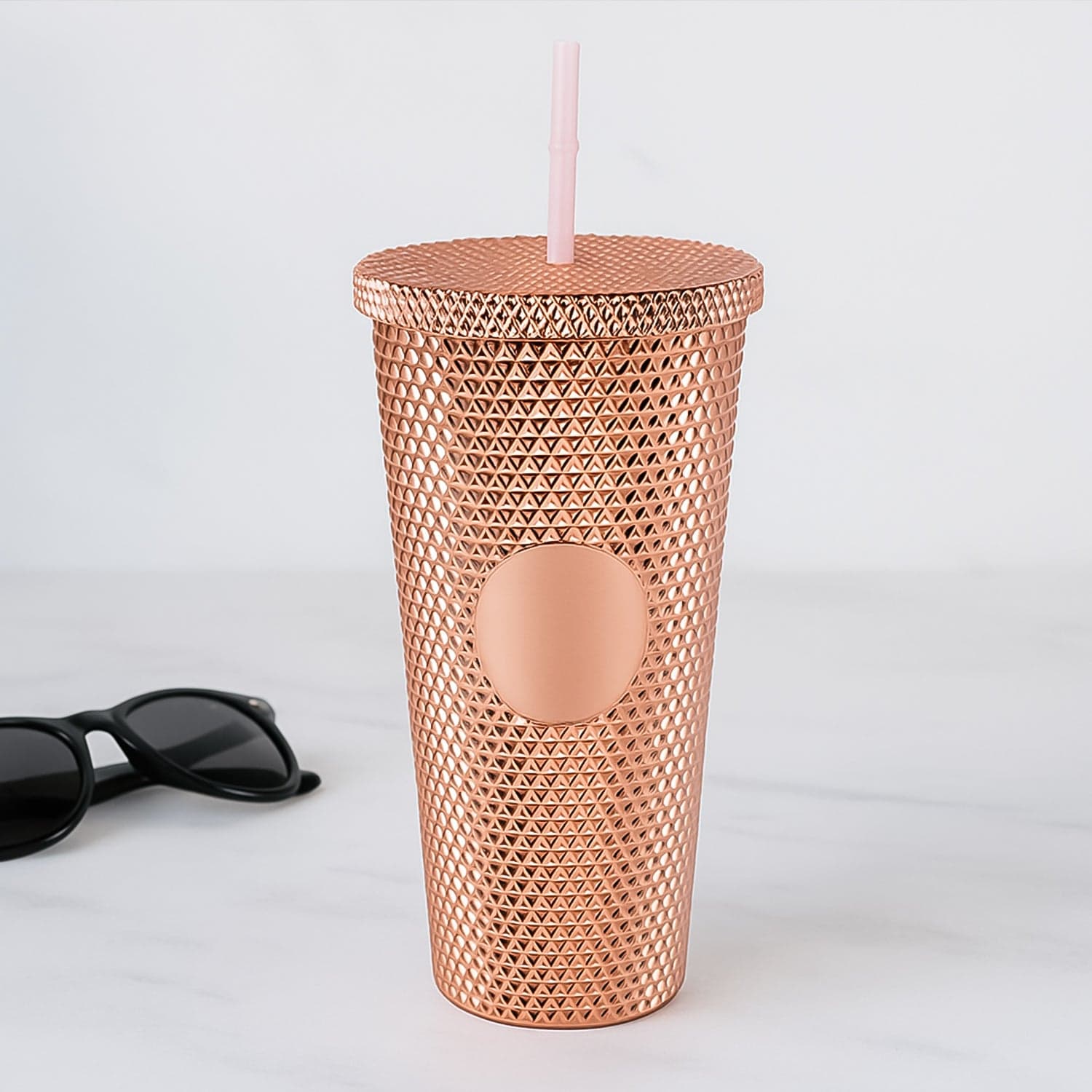 Studded Cup Tumbler Straw Lid - Plastic Double Walled Cold Cup for iced Coffee thumbnail 1