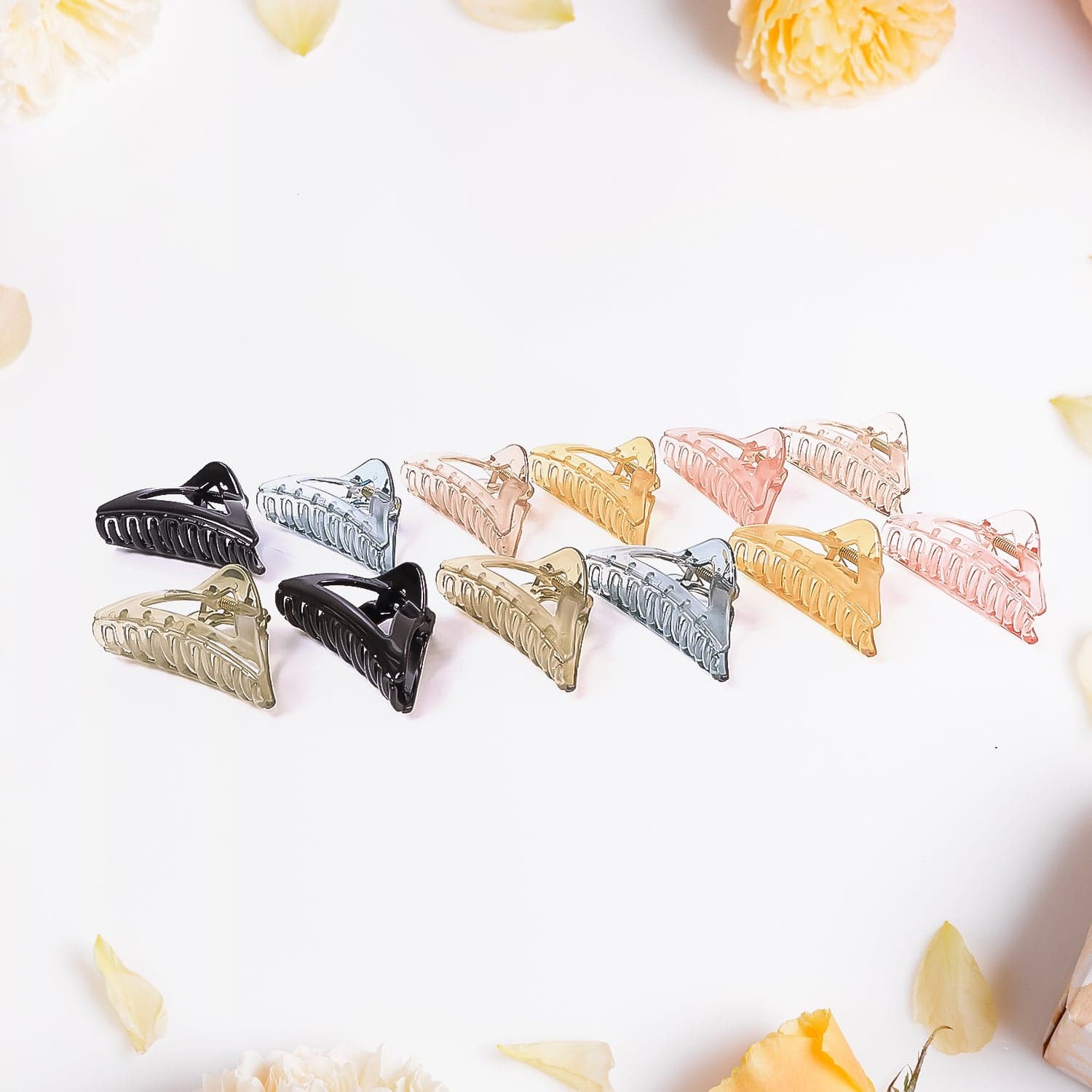 Triangle Shape Mix Color Plastic Hair Claw Clip of 1 Pc Durable Grip for Women and Girls thumbnail 3