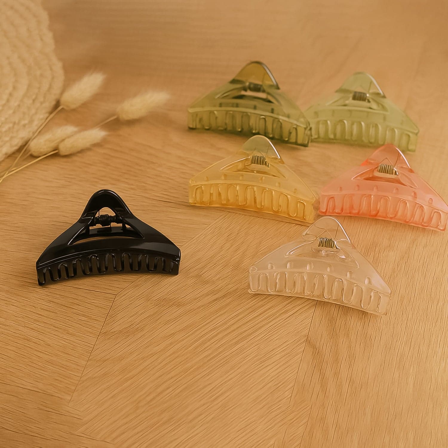 Triangle Shape Mix Color Plastic Hair Claw Clip of 1 Pc Durable Grip for Women and Girls thumbnail 6