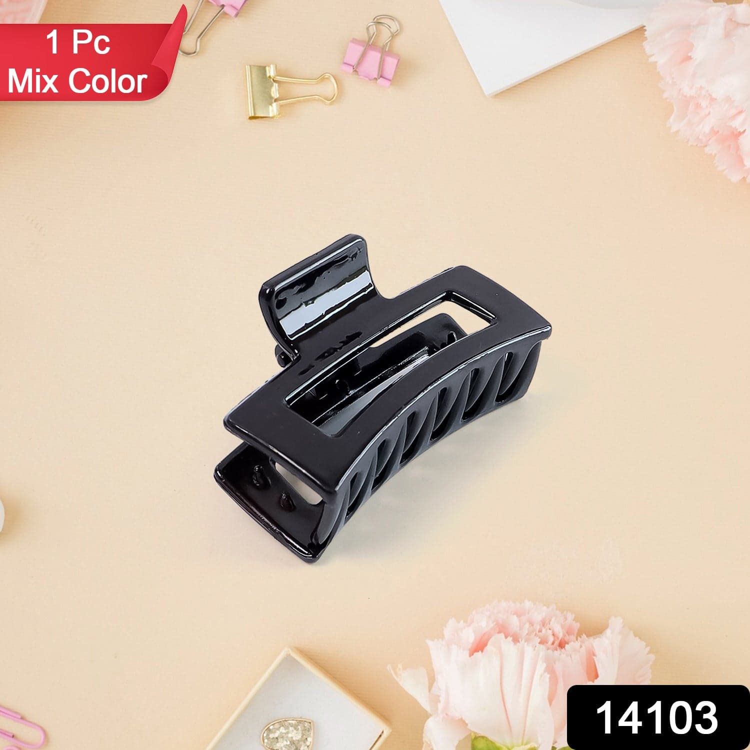 Matte Finish Rectangle Hair Claw Clip for Women and Girls of Assorted Color Pack of 1 Pc thumbnail 2