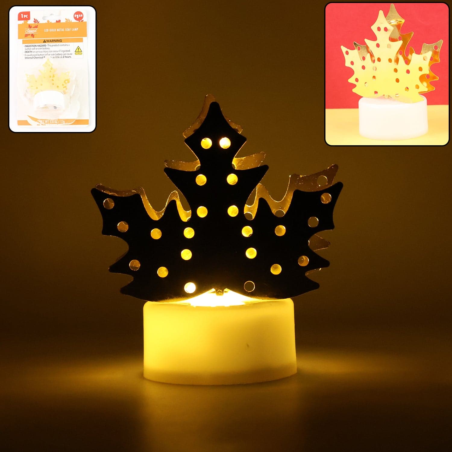 Decorative Led Gold Metal Leaf Diya Lamp thumbnail 2