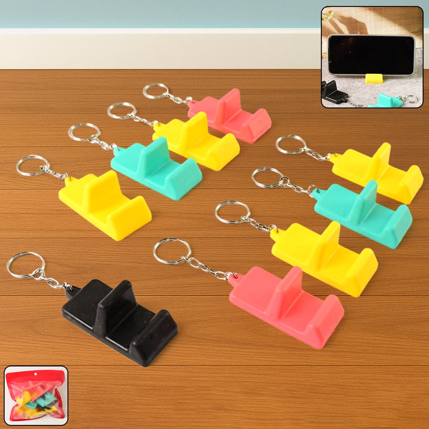 Plastic 2 In 1 Mobile Stand Keychain 9 Pc thumbnail 2