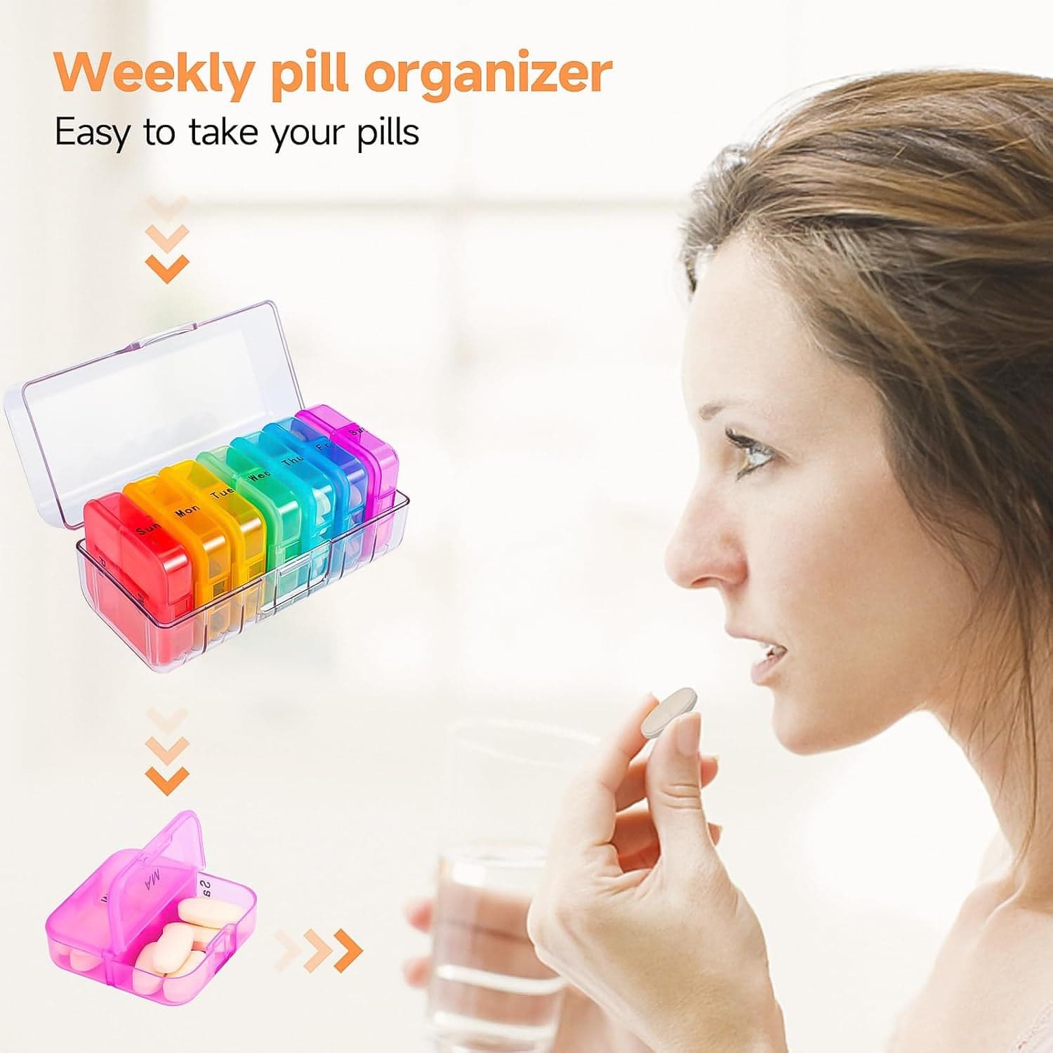 Weekly 7 Day Rainbow Color Pill Organizer Box thumbnail 10