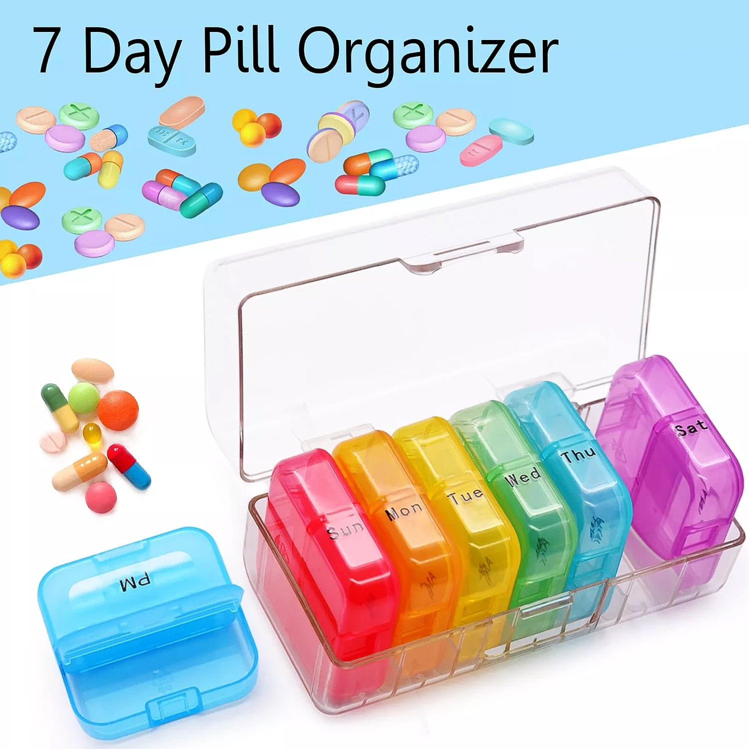 Weekly 7 Day Rainbow Color Pill Organizer Box thumbnail 7