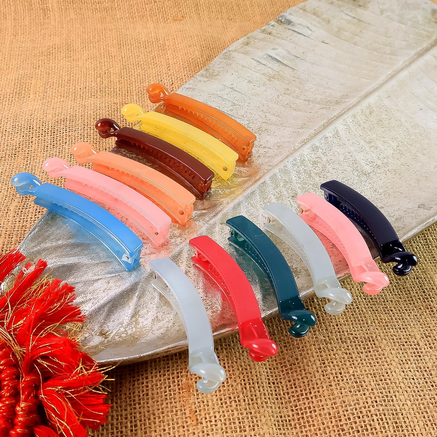 Multicolor Plastic Banana Hair Clips Set 12 Pc thumbnail 2