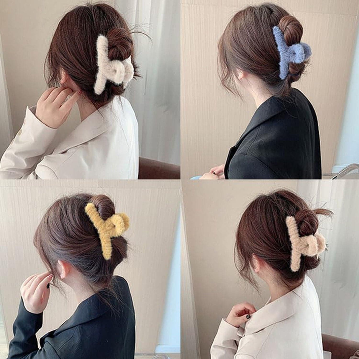 14353 Soft Fur Coated Hair Clip Set 12Pc thumbnail 5
