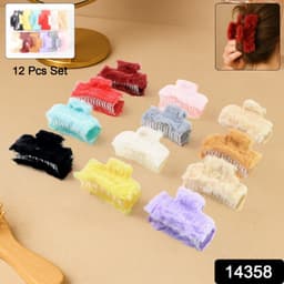 Soft Velvet Furry Hair Clutcher Clips Set 12 Pc