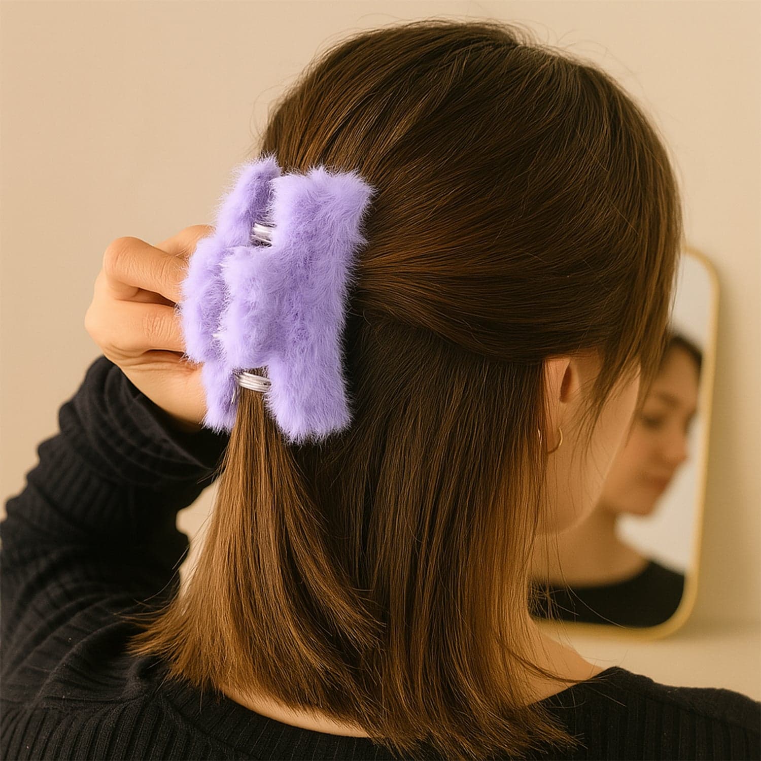 Soft Velvet Furry Hair Clutcher Clips Set 12 Pc thumbnail 2