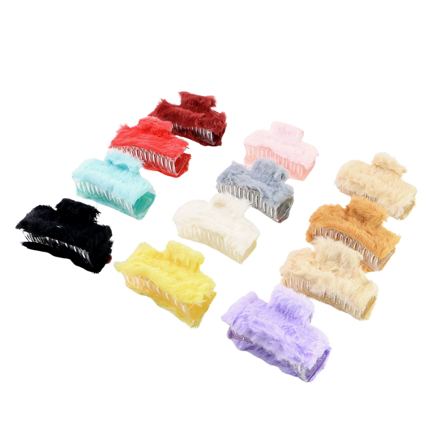 Soft Velvet Furry Hair Clutcher Clips Set 12 Pc thumbnail 4