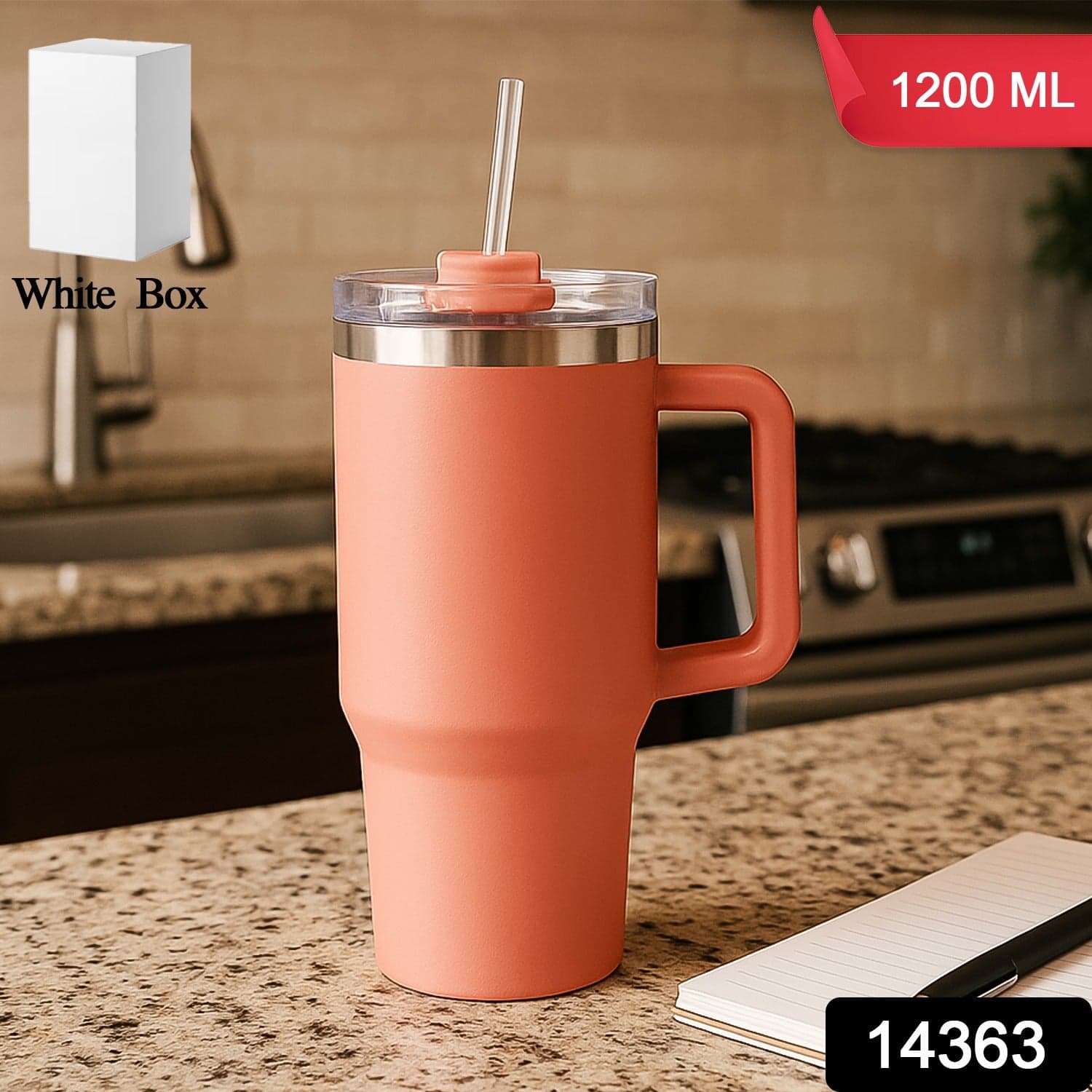 14363 Peach Ss Vacuum Tumbler With Lid thumbnail 1