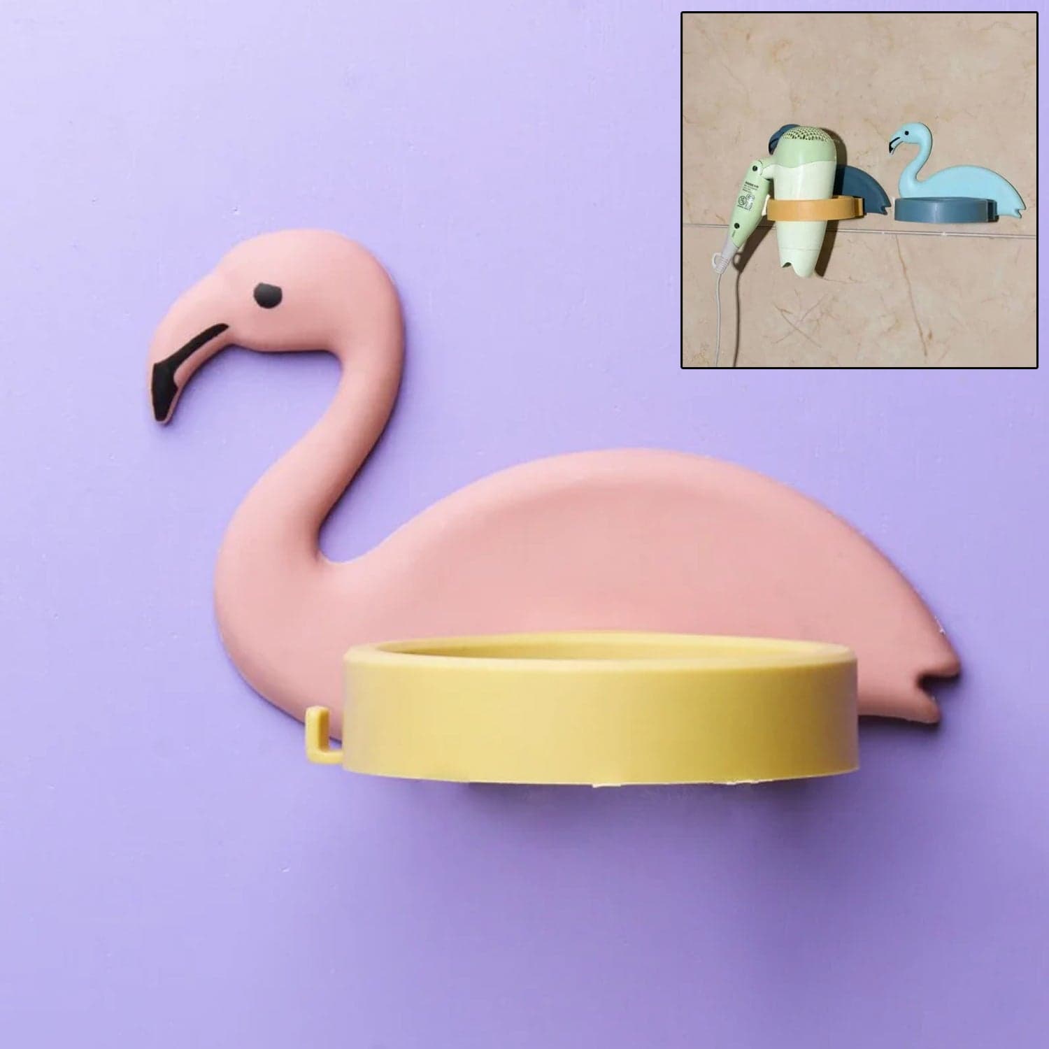 Hair Dryer Wall Mount Holder, Organiser Stand with Hooks for Bathroom Storage thumbnail 1