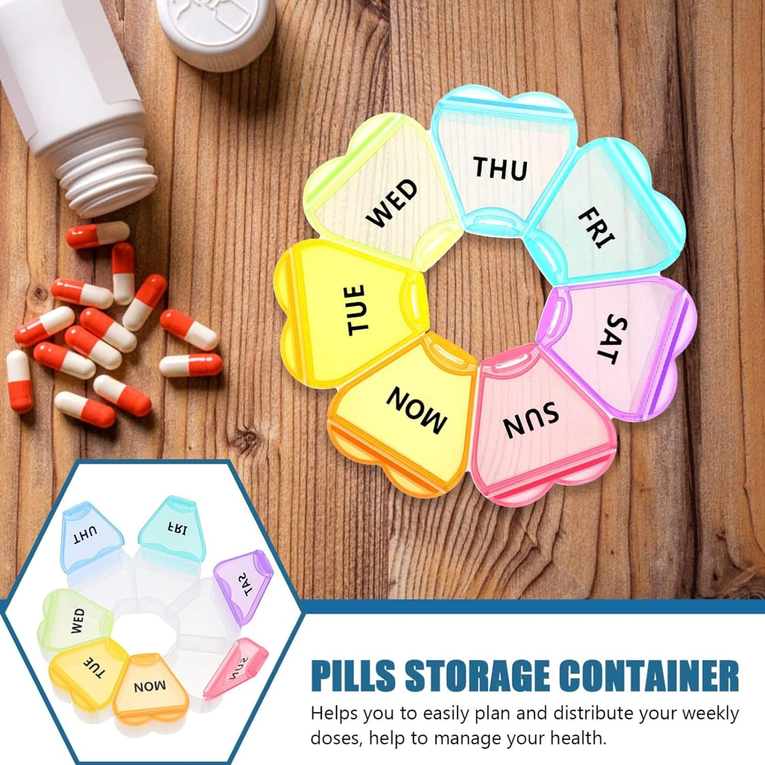 7 Day Round Weekly Pill Organizer Box 1 Pc thumbnail 5