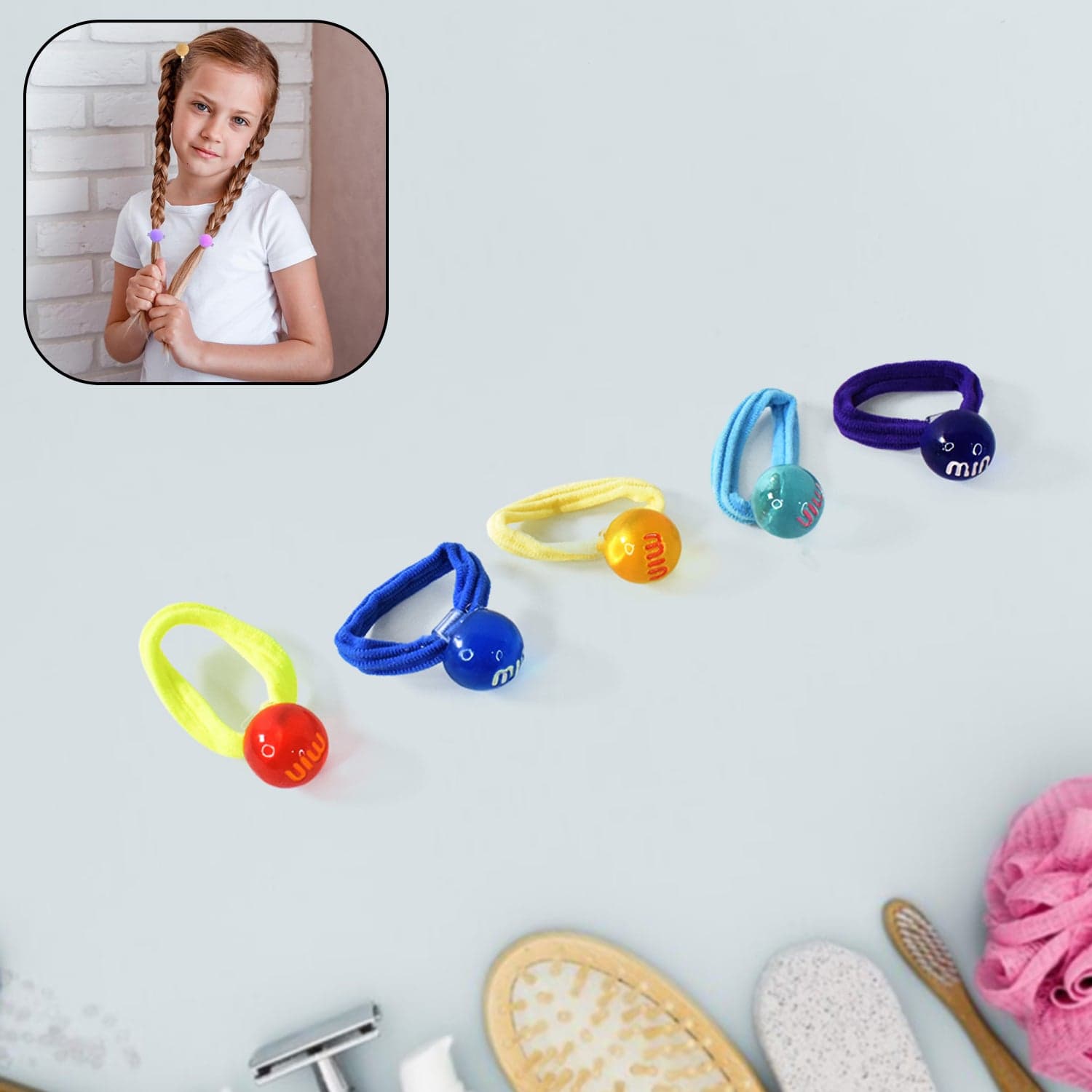 Small Ball Elastic Hairbands (Pack of 5 / Multicolour) thumbnail 1