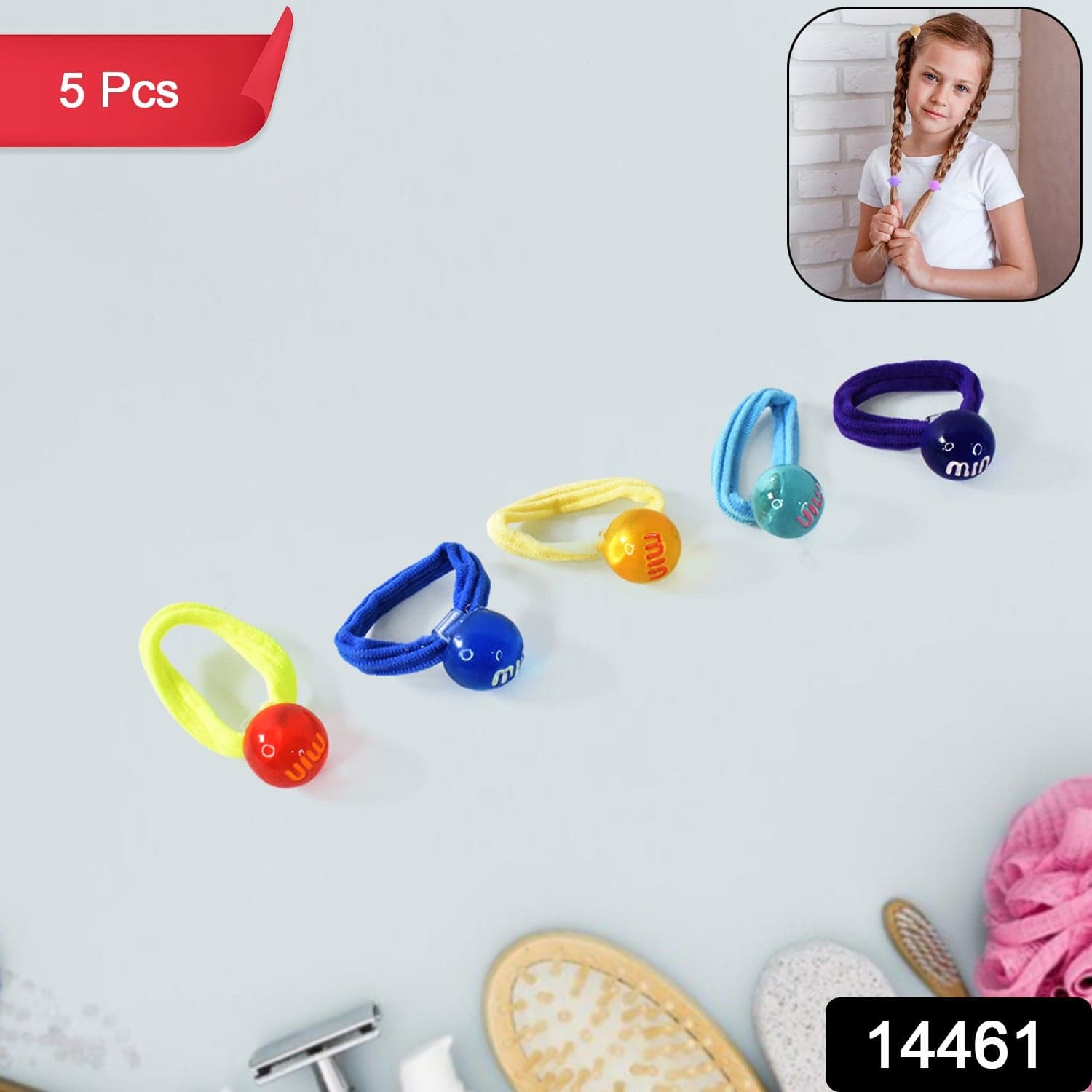 Small Ball Elastic Hairbands (Pack of 5 / Multicolour) thumbnail 2