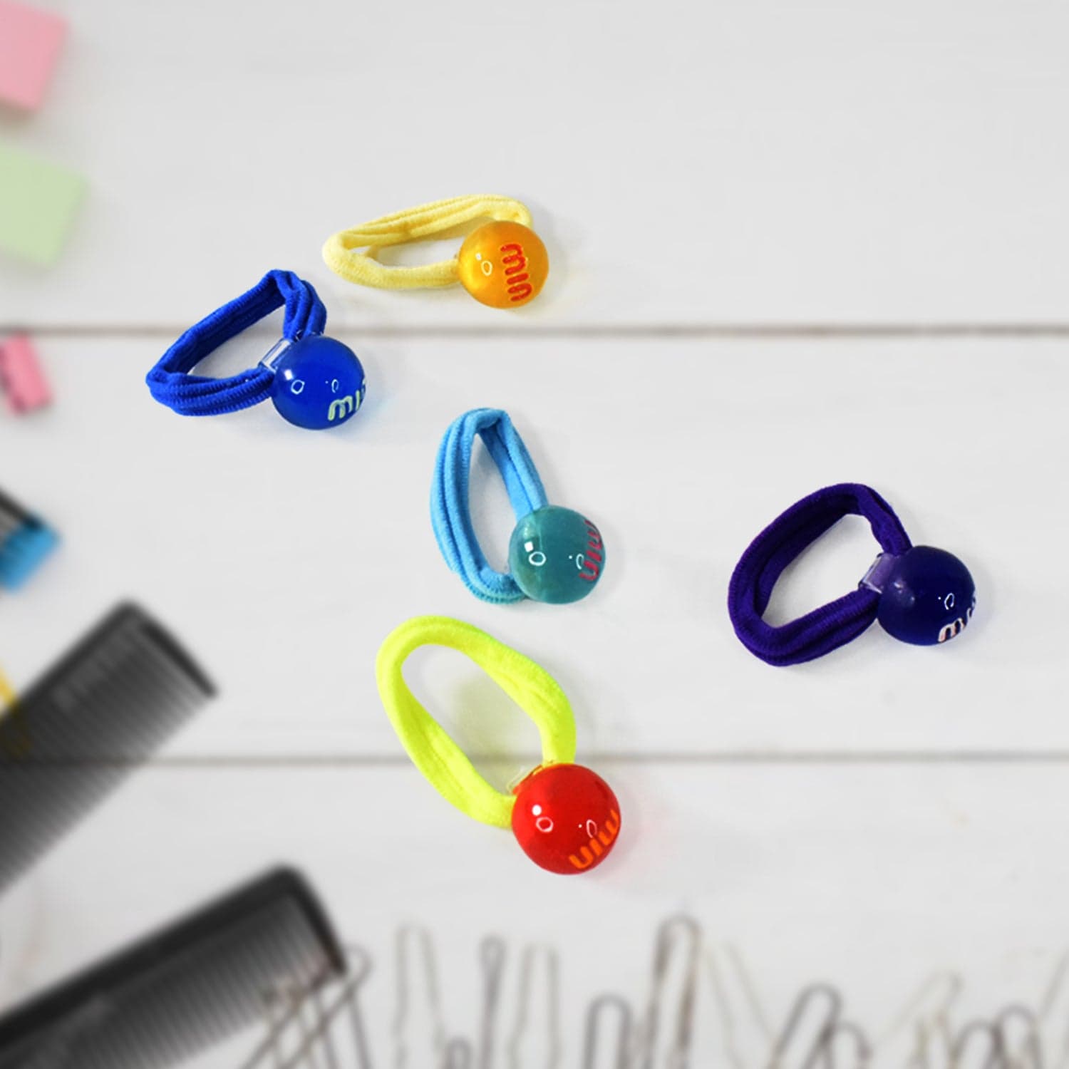 Small Ball Elastic Hairbands (Pack of 5 / Multicolour) thumbnail 3