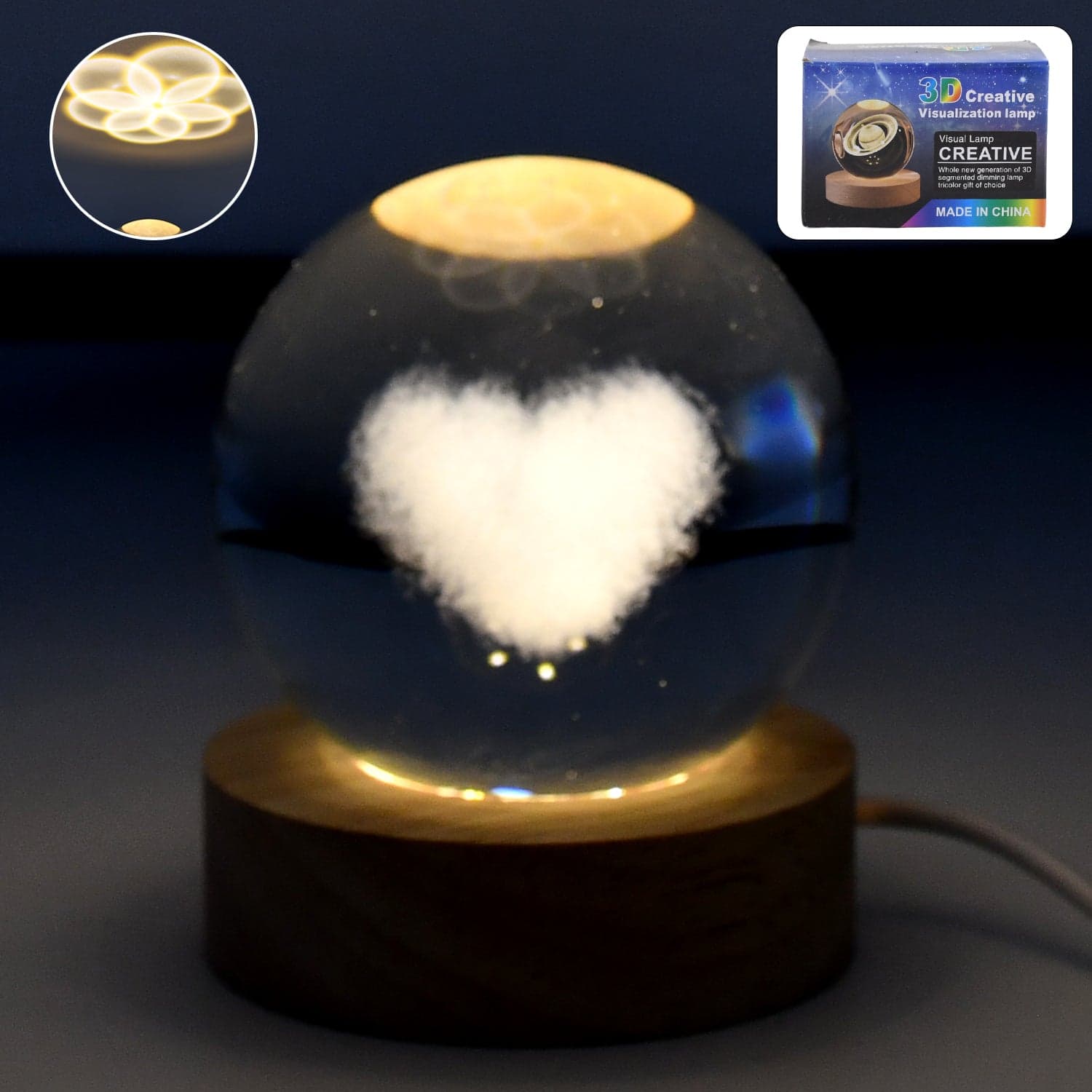 Heart 3D Crystal Ball lamps With Base (1 Pc) thumbnail 1