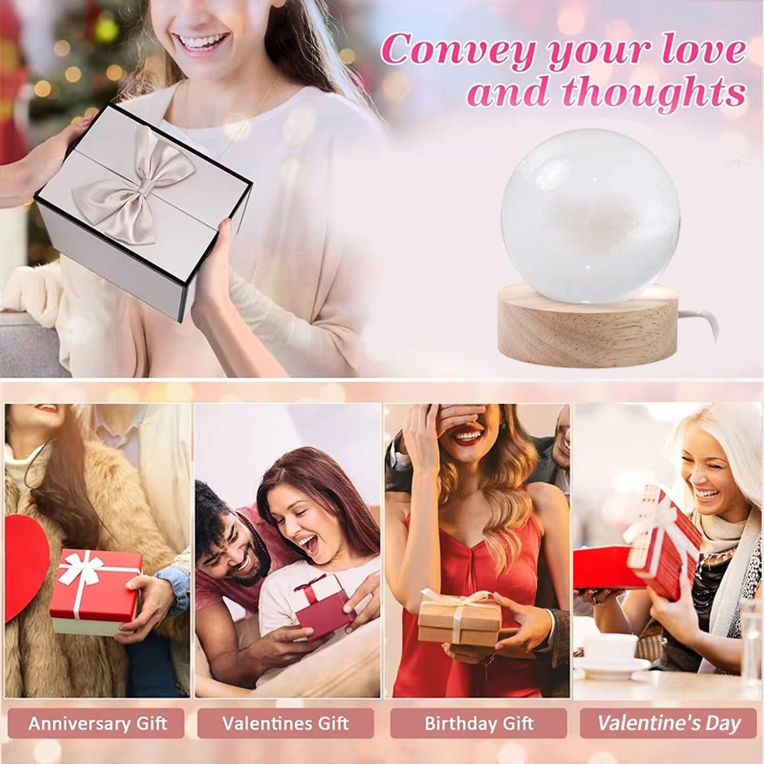 Heart 3D Crystal Ball lamps With Base (1 Pc) thumbnail 3