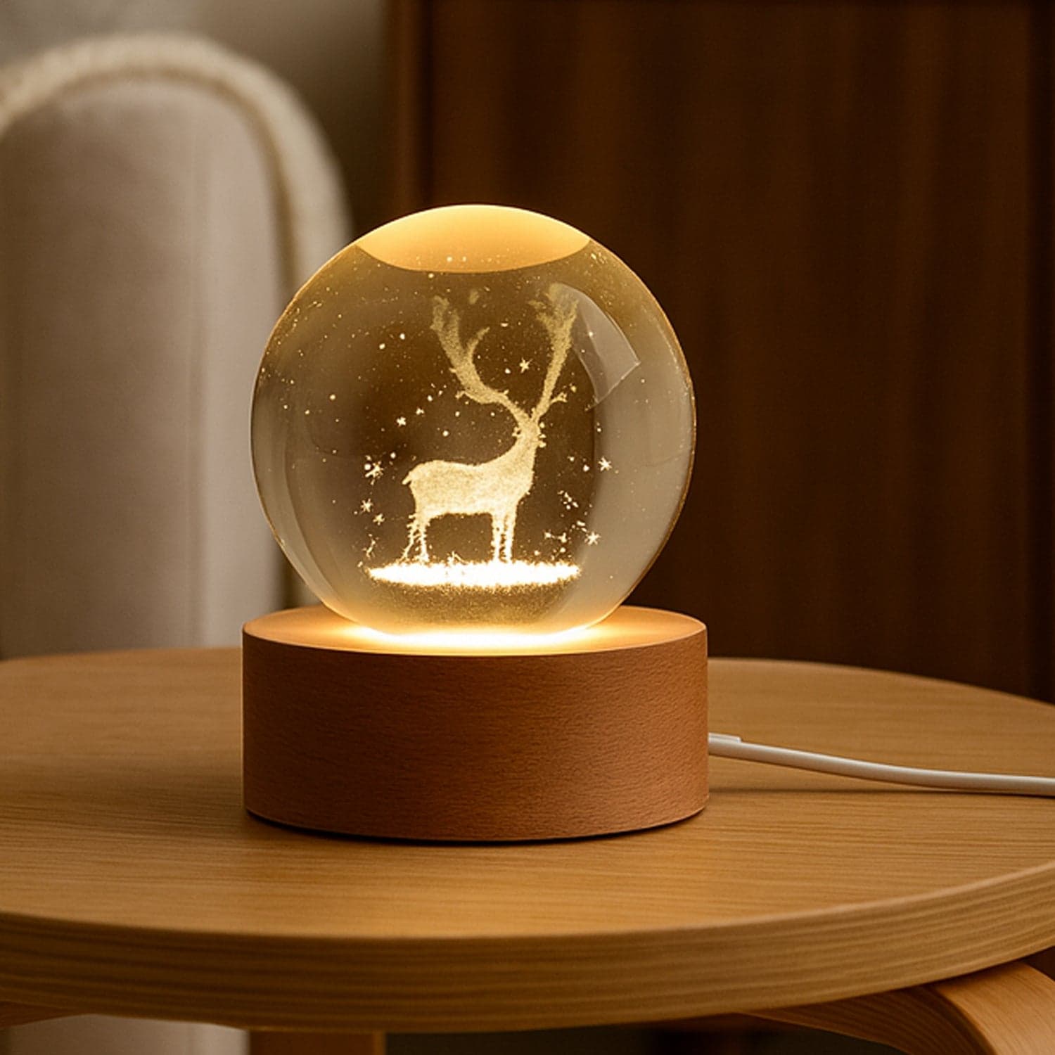 Crystal Ball Night Light Glass Ball Night Lamp with Wood Base thumbnail 1