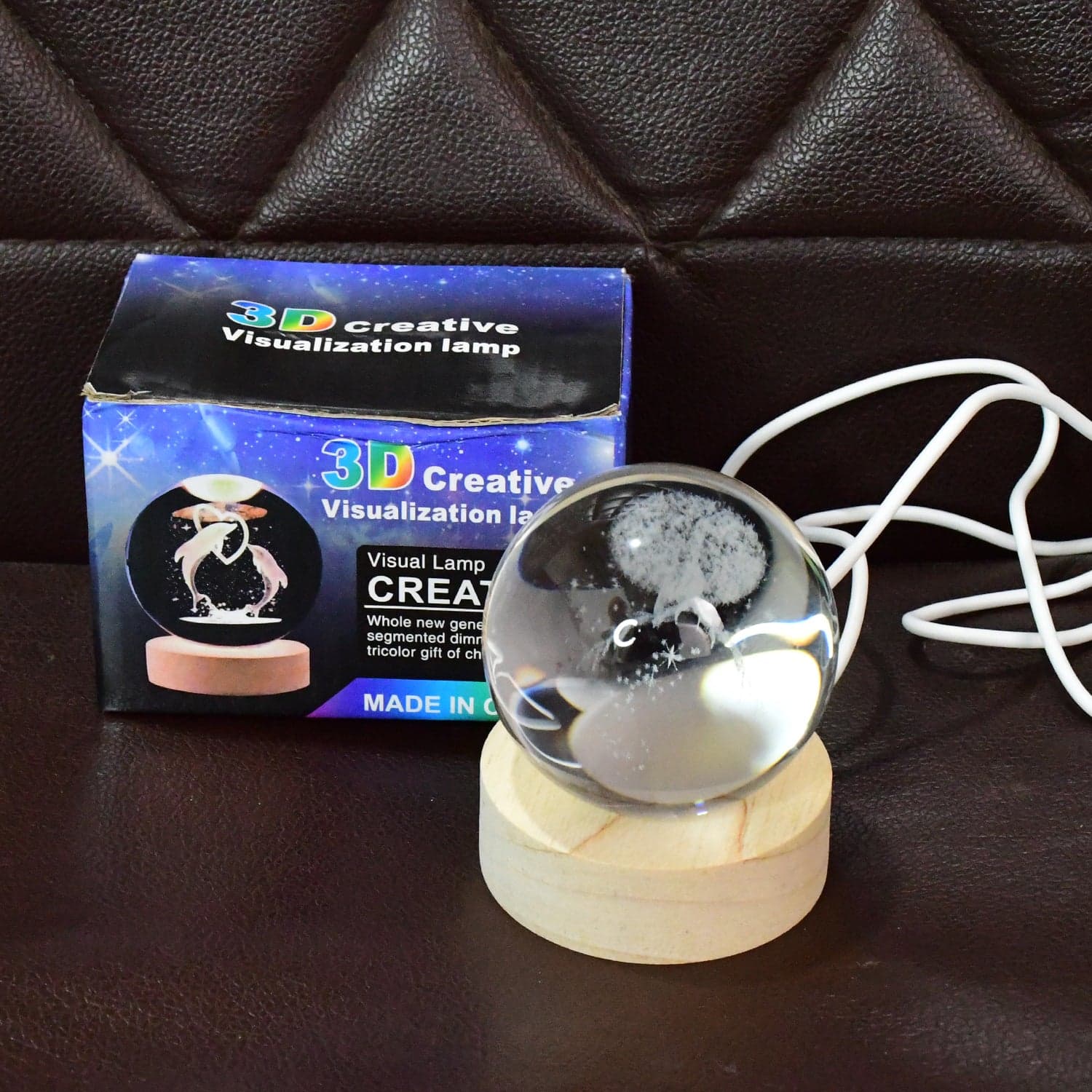 Crystal Ball Night Light Glass Ball Night Lamp with Wood Base thumbnail 10