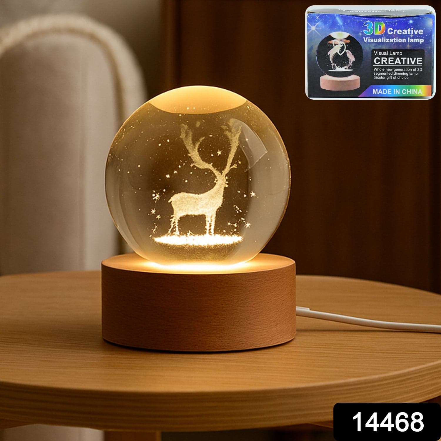 Crystal Ball Night Light Glass Ball Night Lamp with Wood Base thumbnail 2