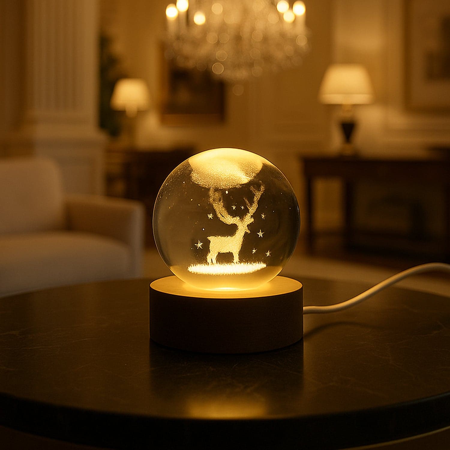Crystal Ball Night Light Glass Ball Night Lamp with Wood Base thumbnail 3