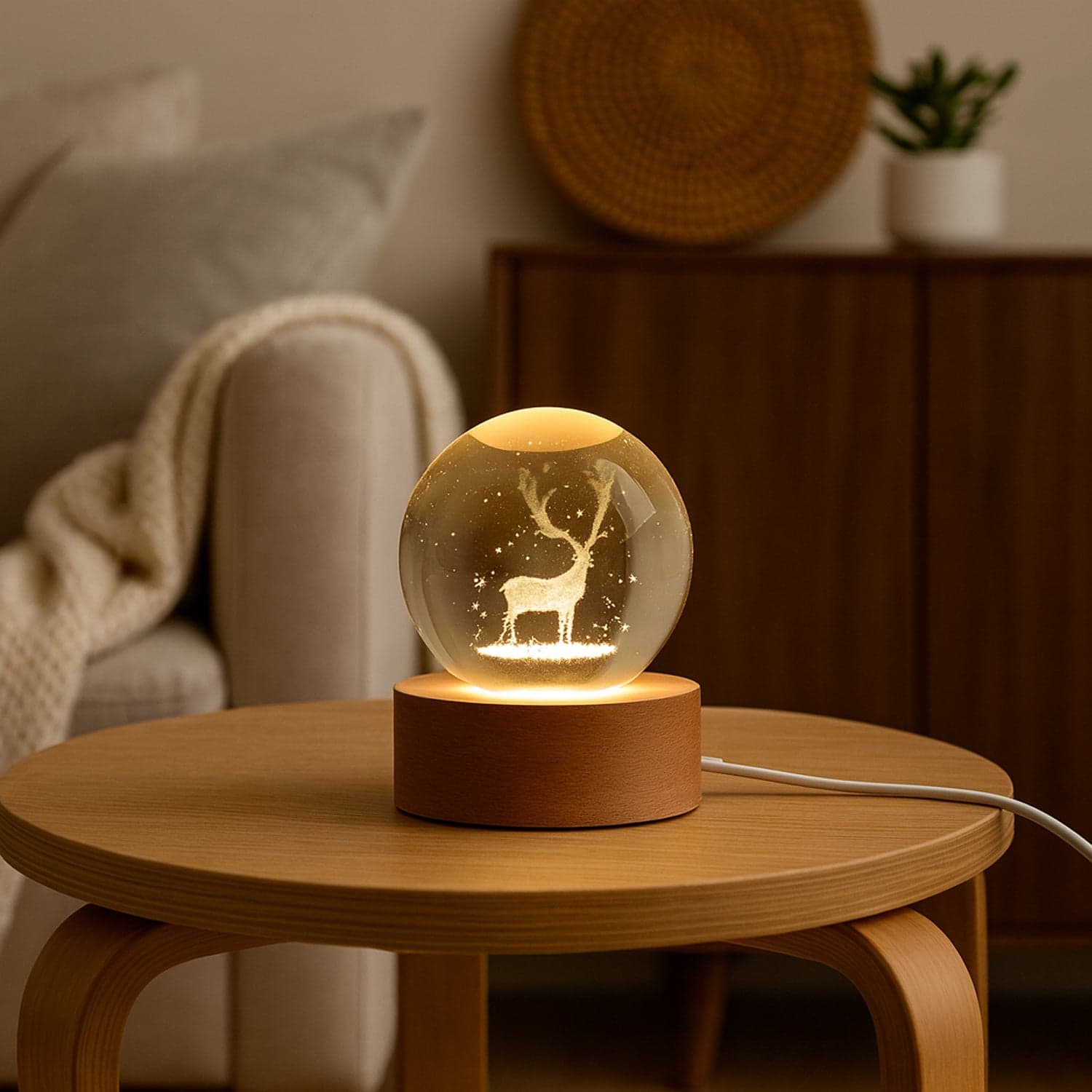 Crystal Ball Night Light Glass Ball Night Lamp with Wood Base thumbnail 7
