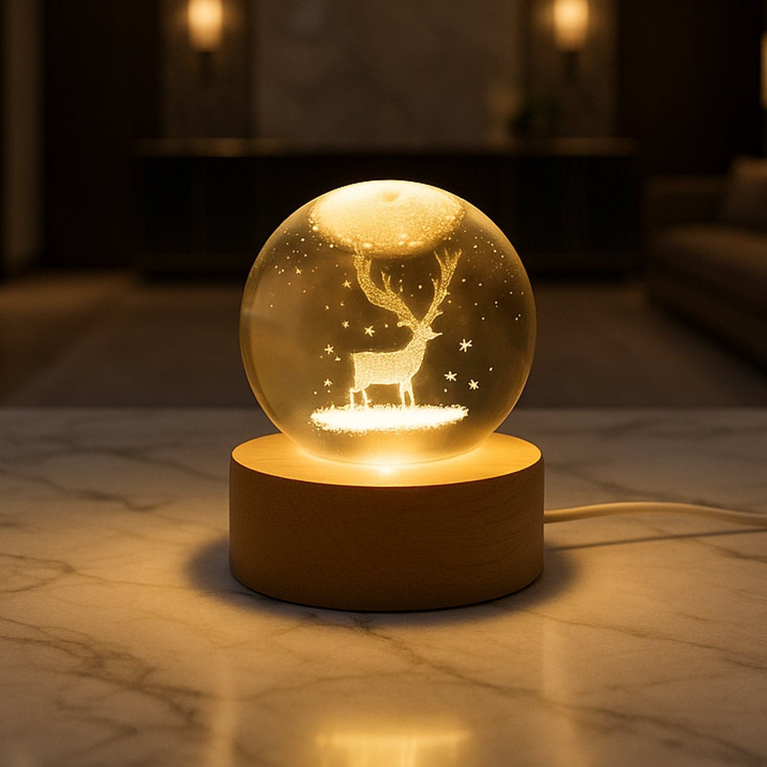 Crystal Ball Night Light Glass Ball Night Lamp with Wood Base thumbnail 9