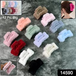 Big Size Soft Faux Fur Hair Claw Clips 12 Pc