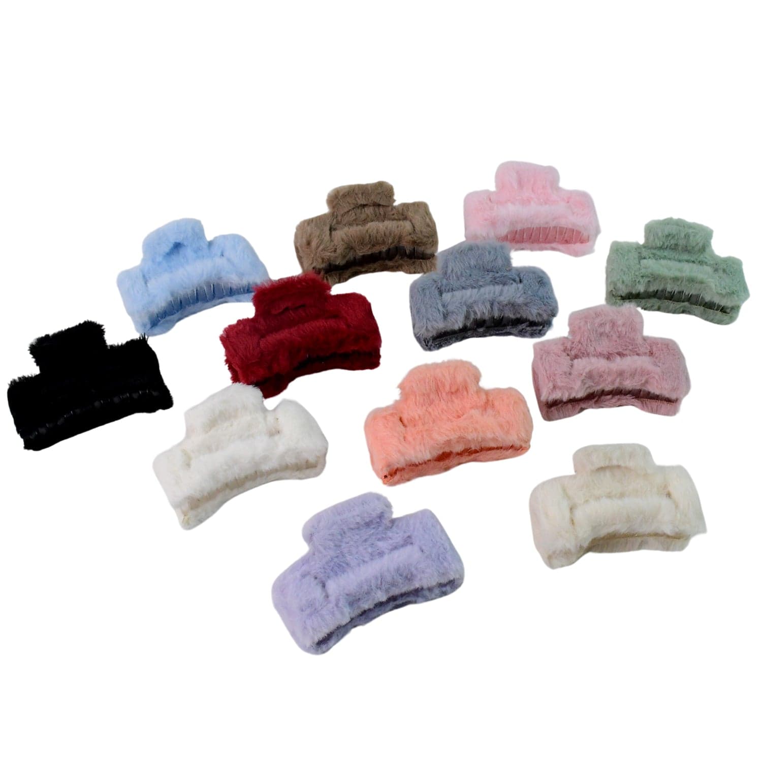 Big Size Soft Faux Fur Hair Claw Clips 12 Pc thumbnail 4