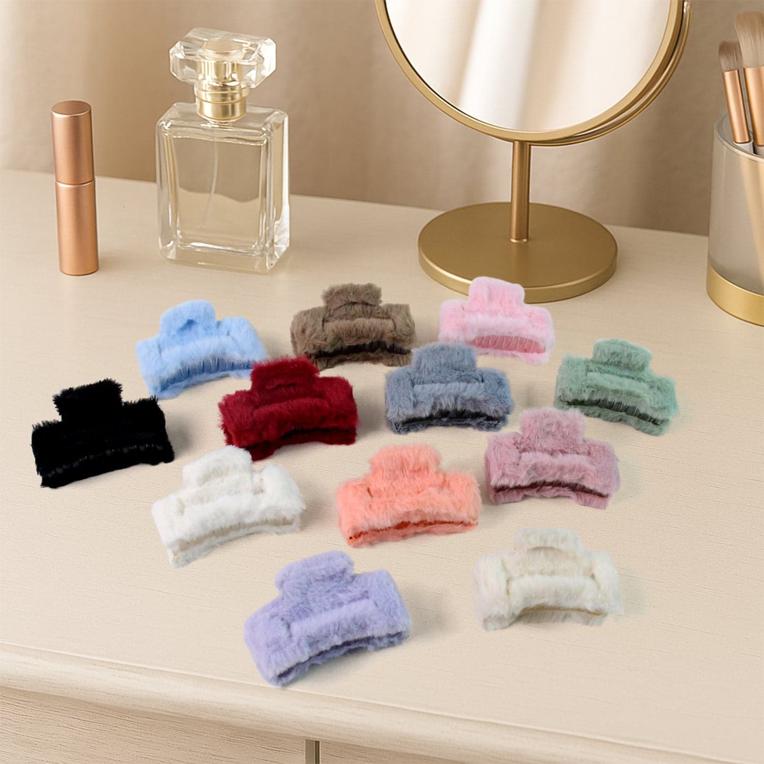Big Size Soft Faux Fur Hair Claw Clips 12 Pc thumbnail 5