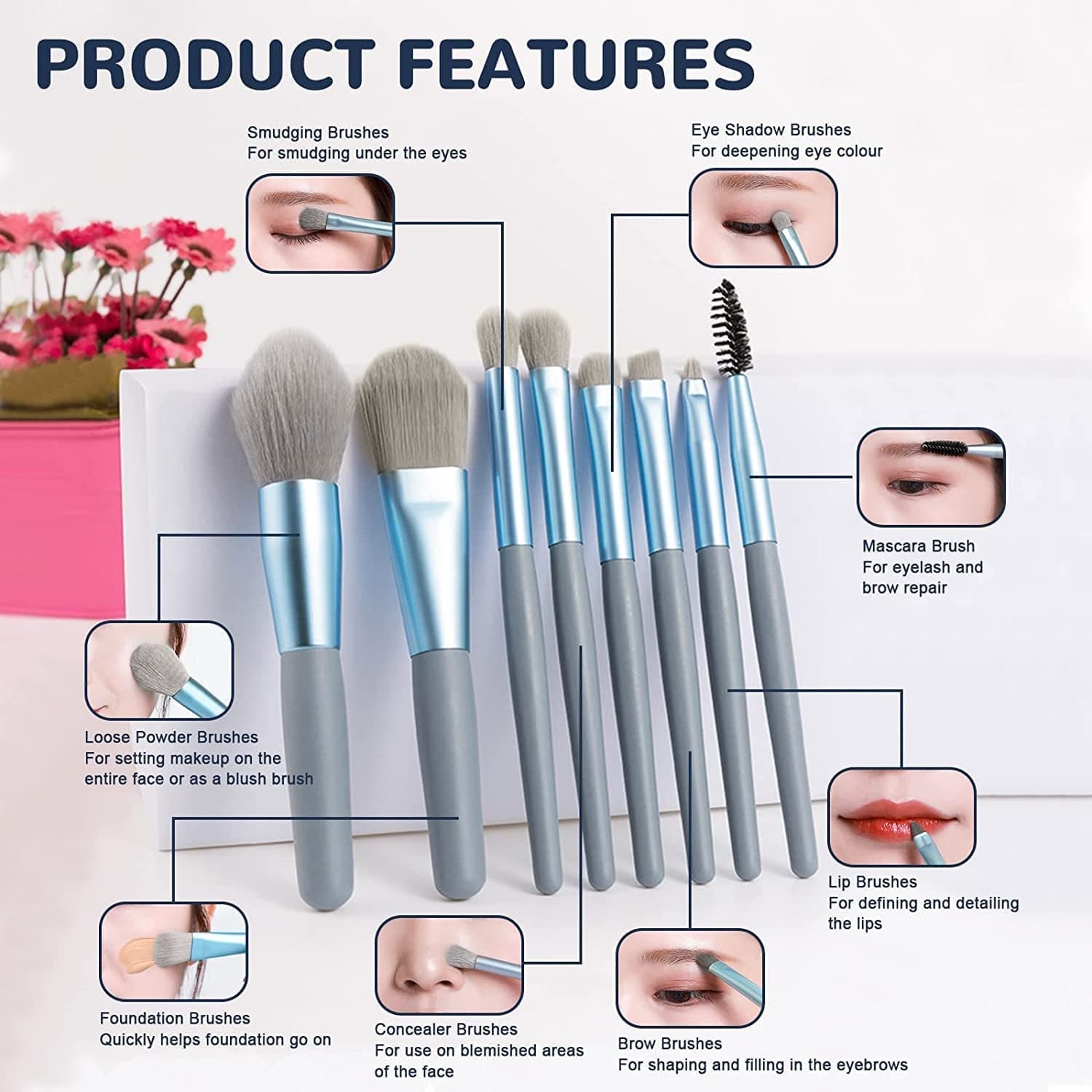 8-Piece Mini Makeup Brush Kit of Portable Premium Synthetic Set with Case (Mix Colors) thumbnail 5