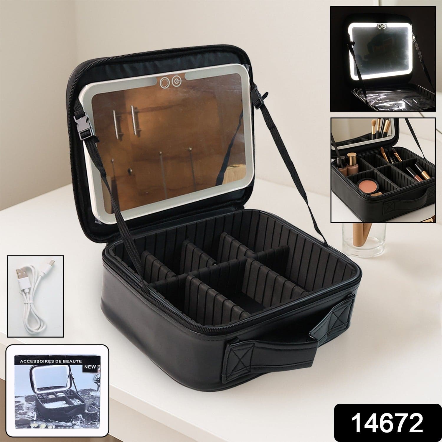 Black Premium Led Light Makeup Organizer Box 1 Pc thumbnail 1
