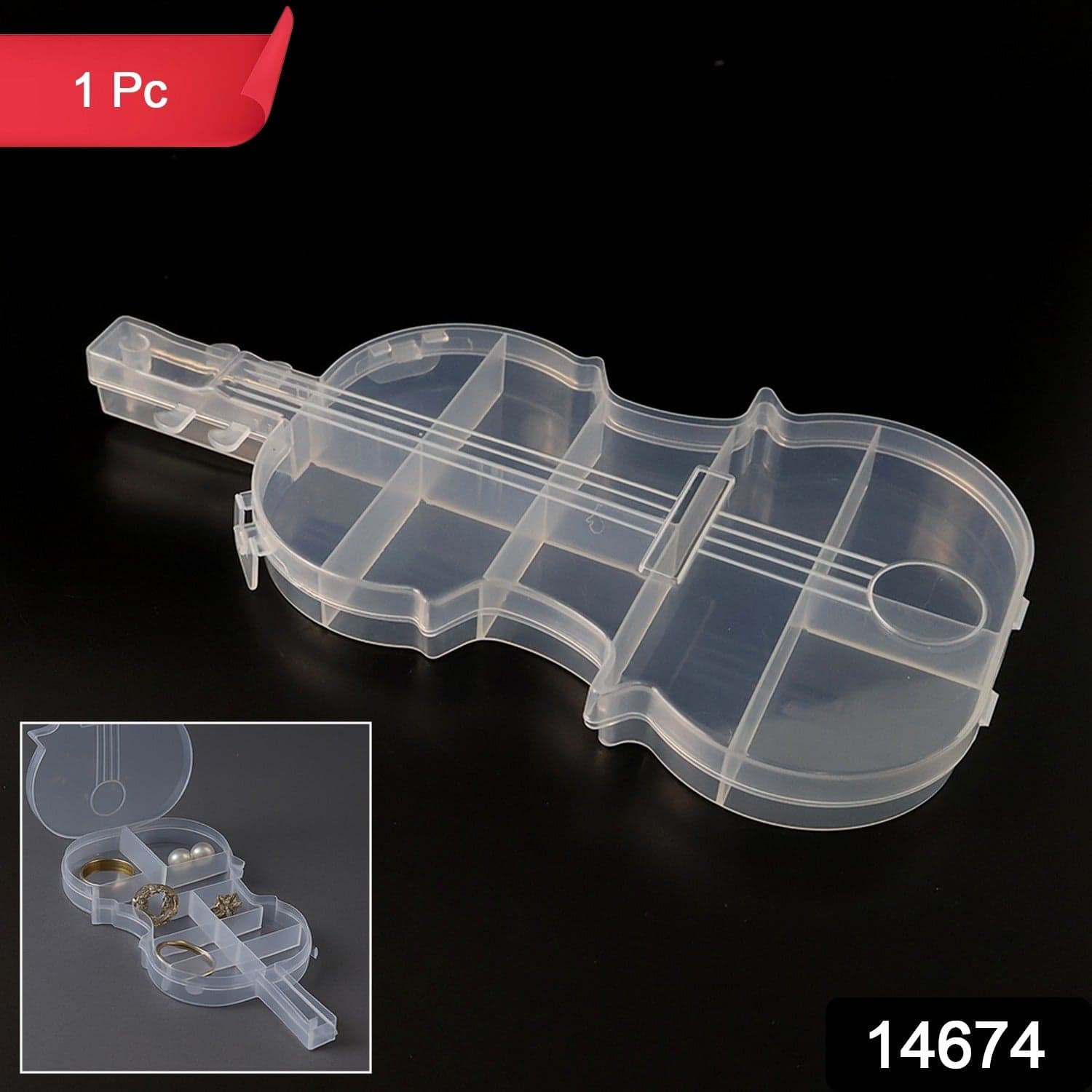 Violin Shape Transparent Plastic Storage Box 1 Pc thumbnail 1