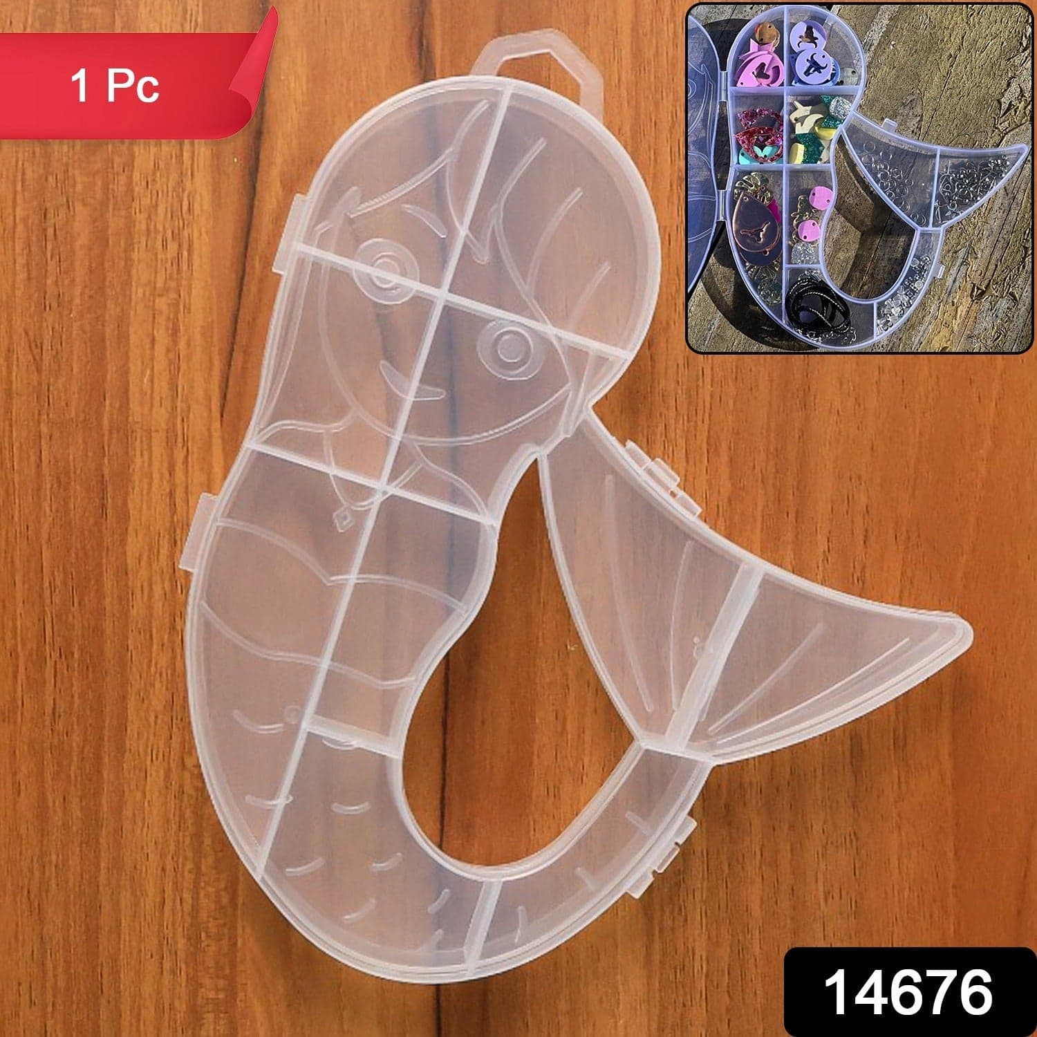 Mermaid Shape Plastic Storage Organizer Box 1 Pc thumbnail 1