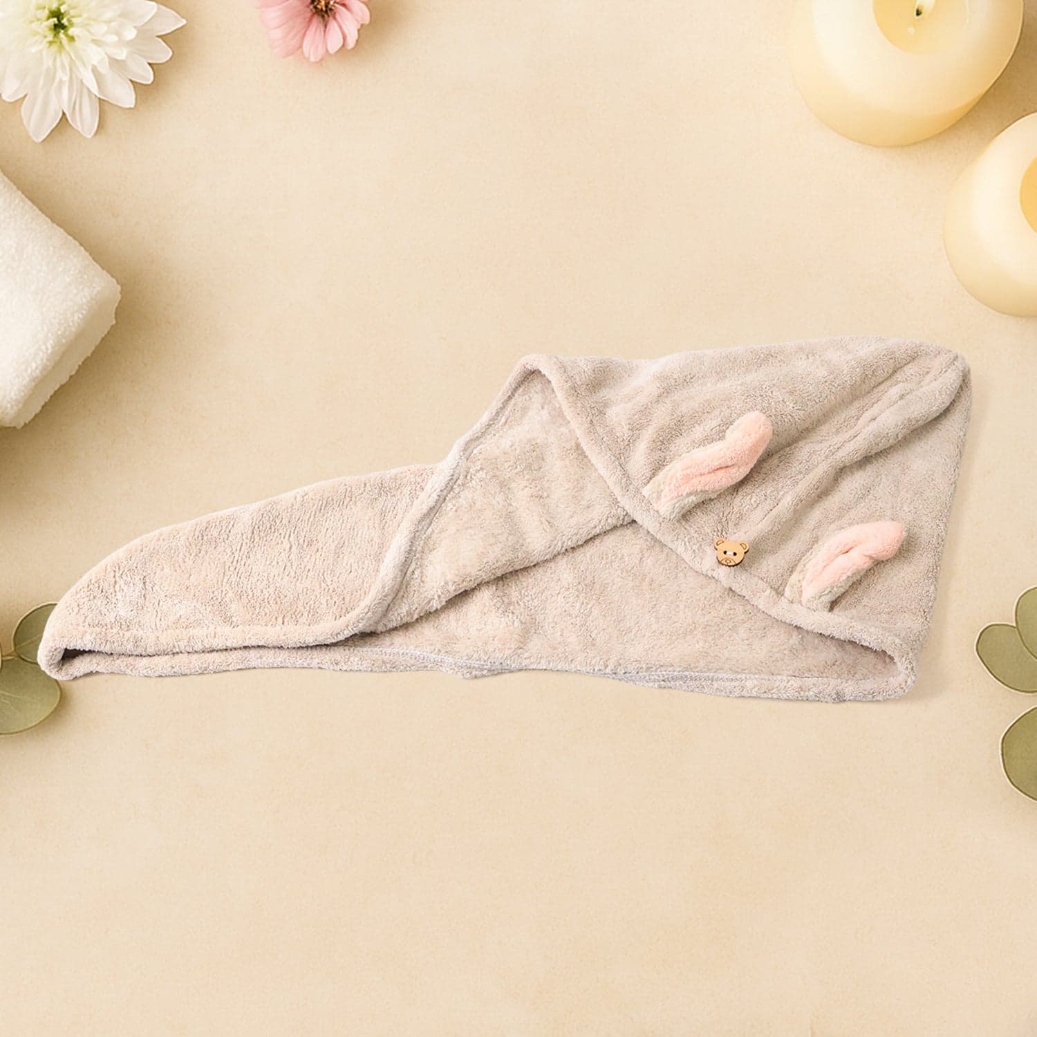 Cute Animal Ear Hooded Hair Drying Towel Wrap 1 Pc thumbnail 5